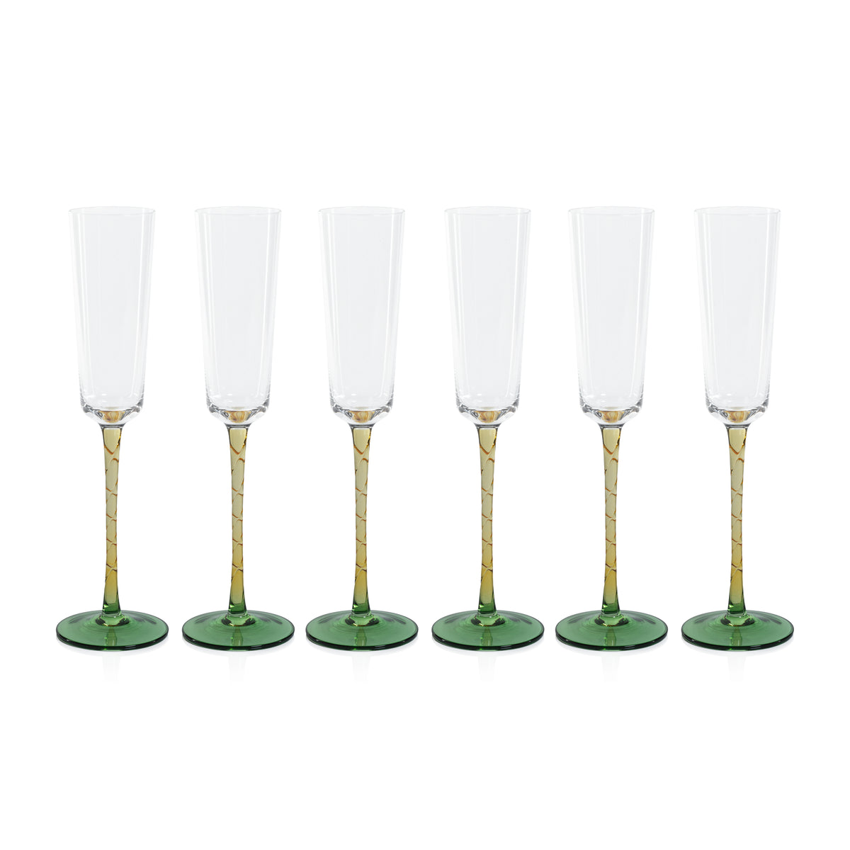 Zodax Sachi Champagne Flutes, Green & Amber, Set of 6