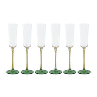 Zodax Sachi Champagne Flutes, Green & Amber, Set of 6