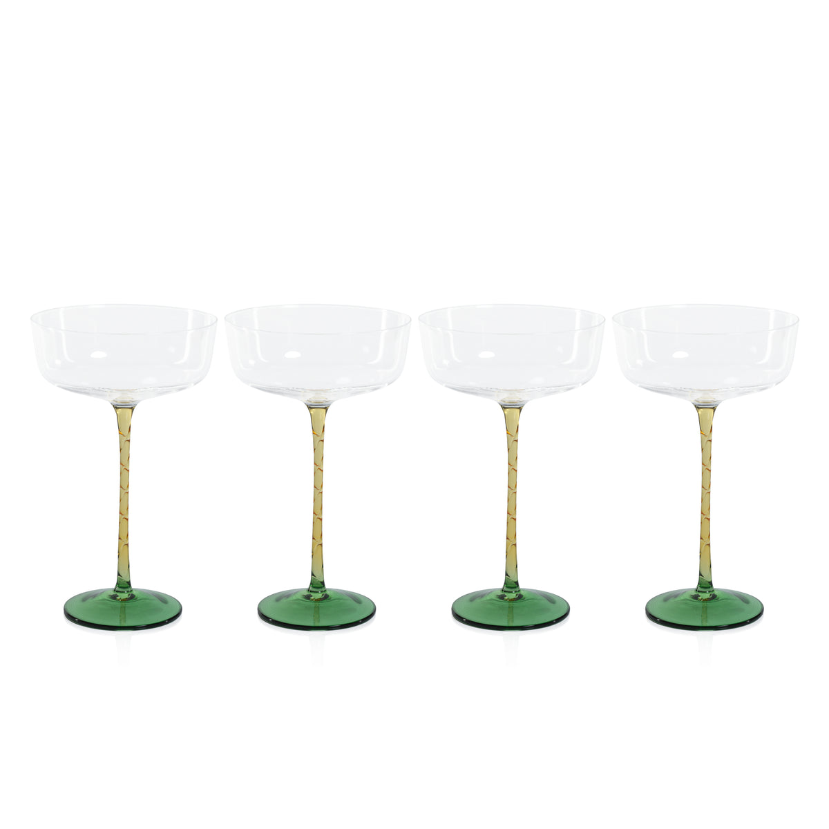 Zodax Sachi Cocktail / Martini Glasses, Green & Amber, Set of 4