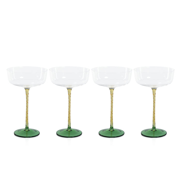 Zodax Sachi Cocktail / Martini Glasses, Green & Amber, Set of 4