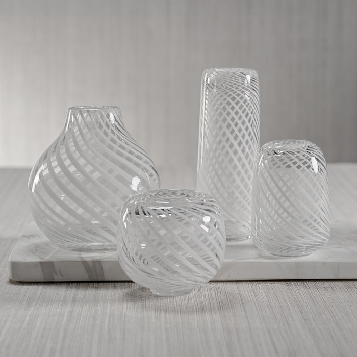 Zodax Chantilly Swirl Glass Bud Vase, Short Narrow, White
