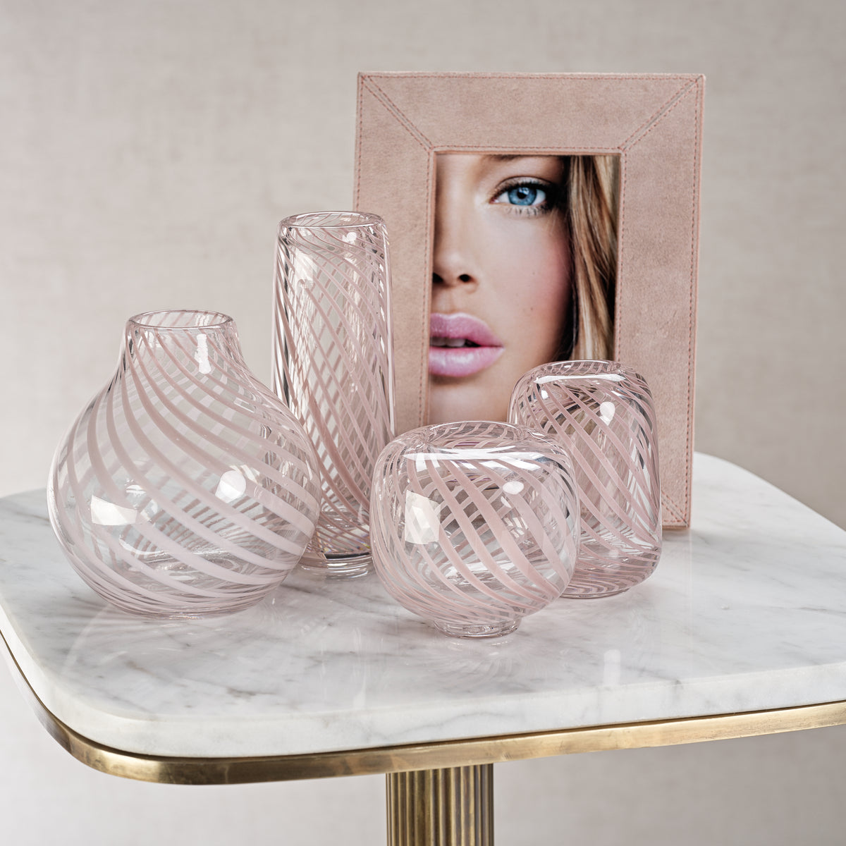 Zodax Chantilly Swirl Glass Bud Vase, Tall Narrow, Blush