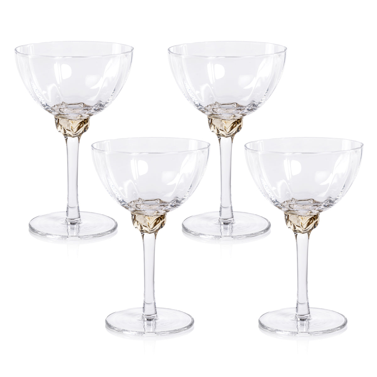 Zodax Cambrai Martini / Cocktail Optic Glasses, Light Amber, Set of 4