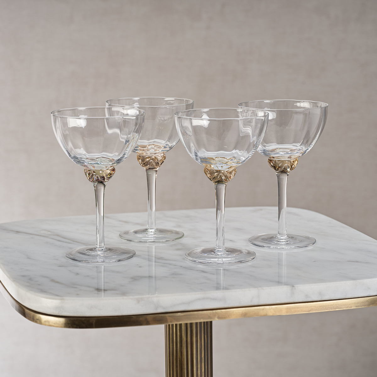 Zodax Cambrai Martini / Cocktail Optic Glasses, Light Amber, Set of 4