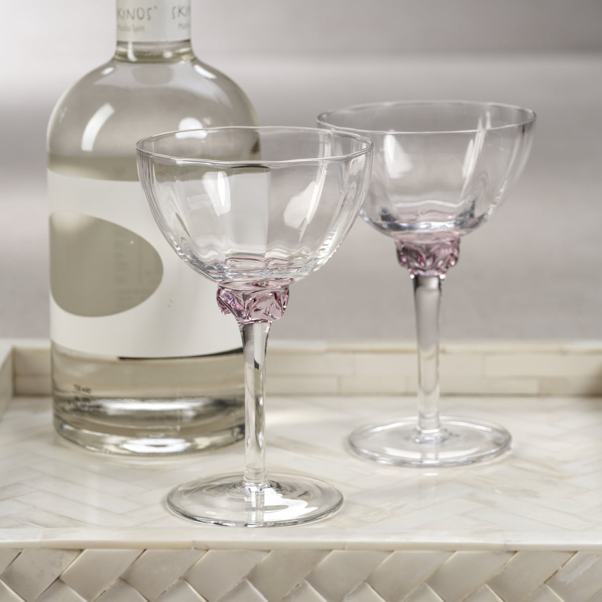 Zodax Cambrai Martini / Cocktail Optic Glasses, Blush, Set of 4