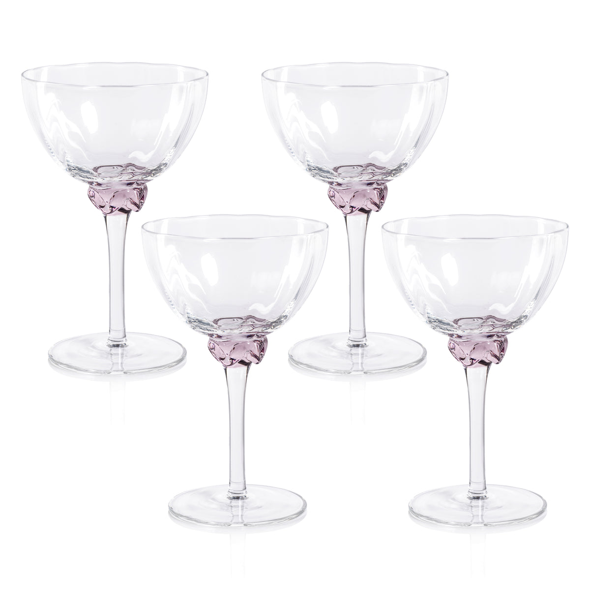 Zodax Cambrai Martini / Cocktail Optic Glasses, Blush, Set of 4