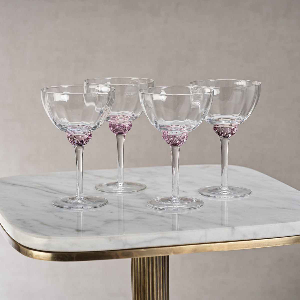 Zodax Cambrai Martini / Cocktail Optic Glasses, Blush, Set of 4