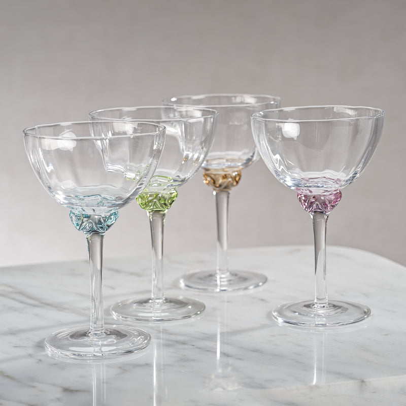 Zodax Cambrai Martini / Cocktail Optic Glasses, Azure Blue, Set of 4