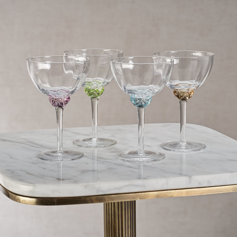 Zodax Cambrai Martini / Cocktail Optic Glasses, Azure Blue, Set of 4