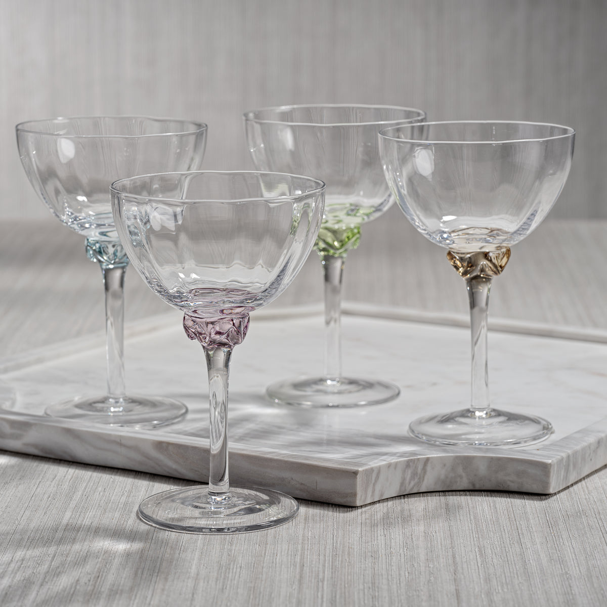 Zodax Cambrai Martini / Cocktail Optic Glasses, Azure Blue, Set of 4