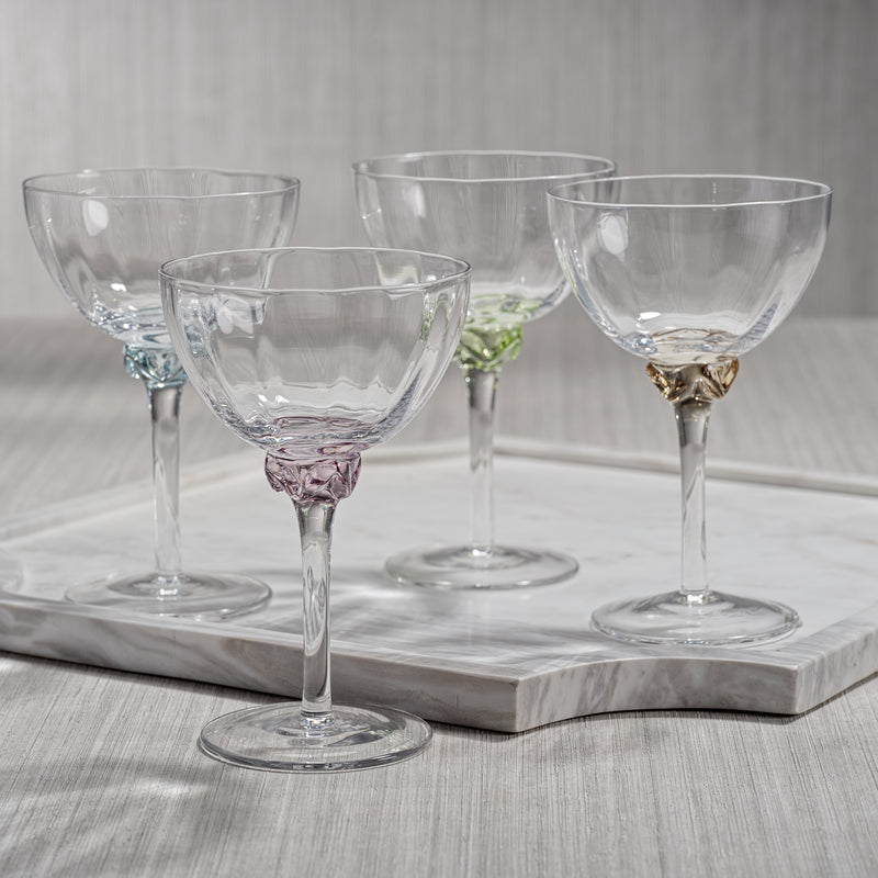 Zodax Cambrai Martini / Cocktail Optic Glasses, Azure Blue, Set of 4