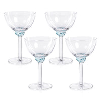Zodax Cambrai Martini / Cocktail Optic Glasses, Azure Blue, Set of 4