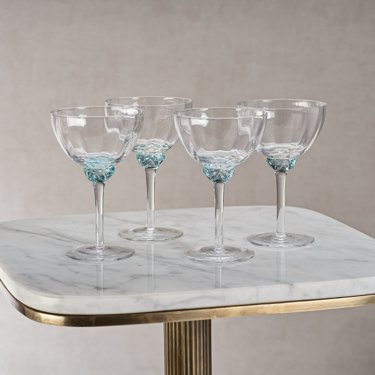 Zodax Cambrai Martini / Cocktail Optic Glasses, Azure Blue, Set of 4