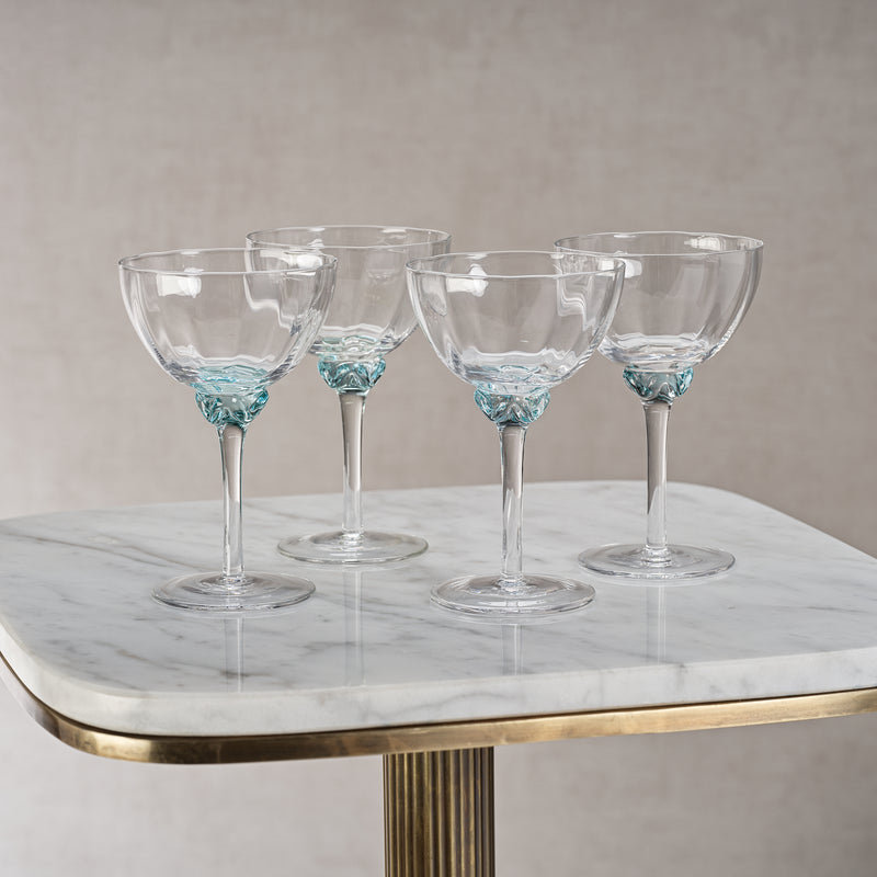 Zodax Cambrai Martini / Cocktail Optic Glasses, Azure Blue, Set of 4