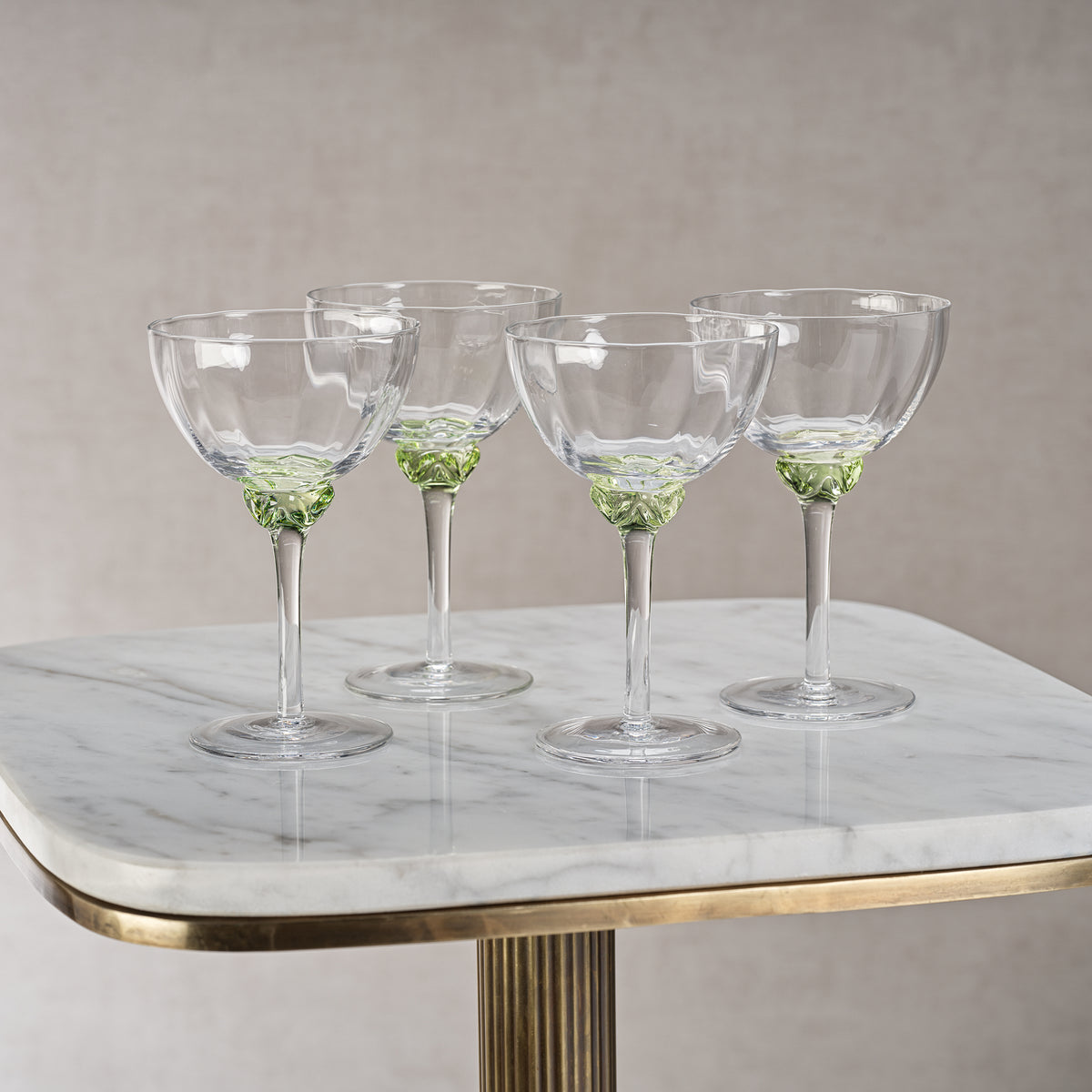 Zodax Cambrai Martini / Cocktail Optic Glasses, Lime, Set of 4