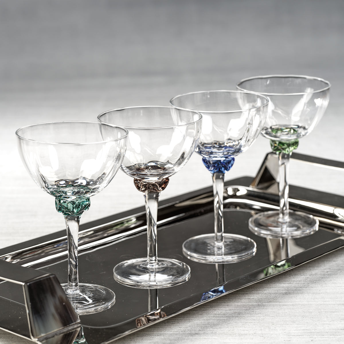 Zodax Cambrai Martini / Cocktail Optic Glasses, Sapphire Blue, Set of 4
