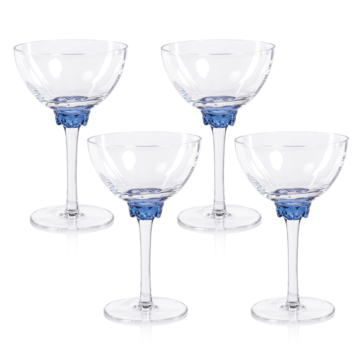 Zodax Cambrai Martini / Cocktail Optic Glasses, Sapphire Blue, Set of 4