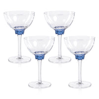Zodax Cambrai Martini / Cocktail Optic Glasses, Sapphire Blue, Set of 4