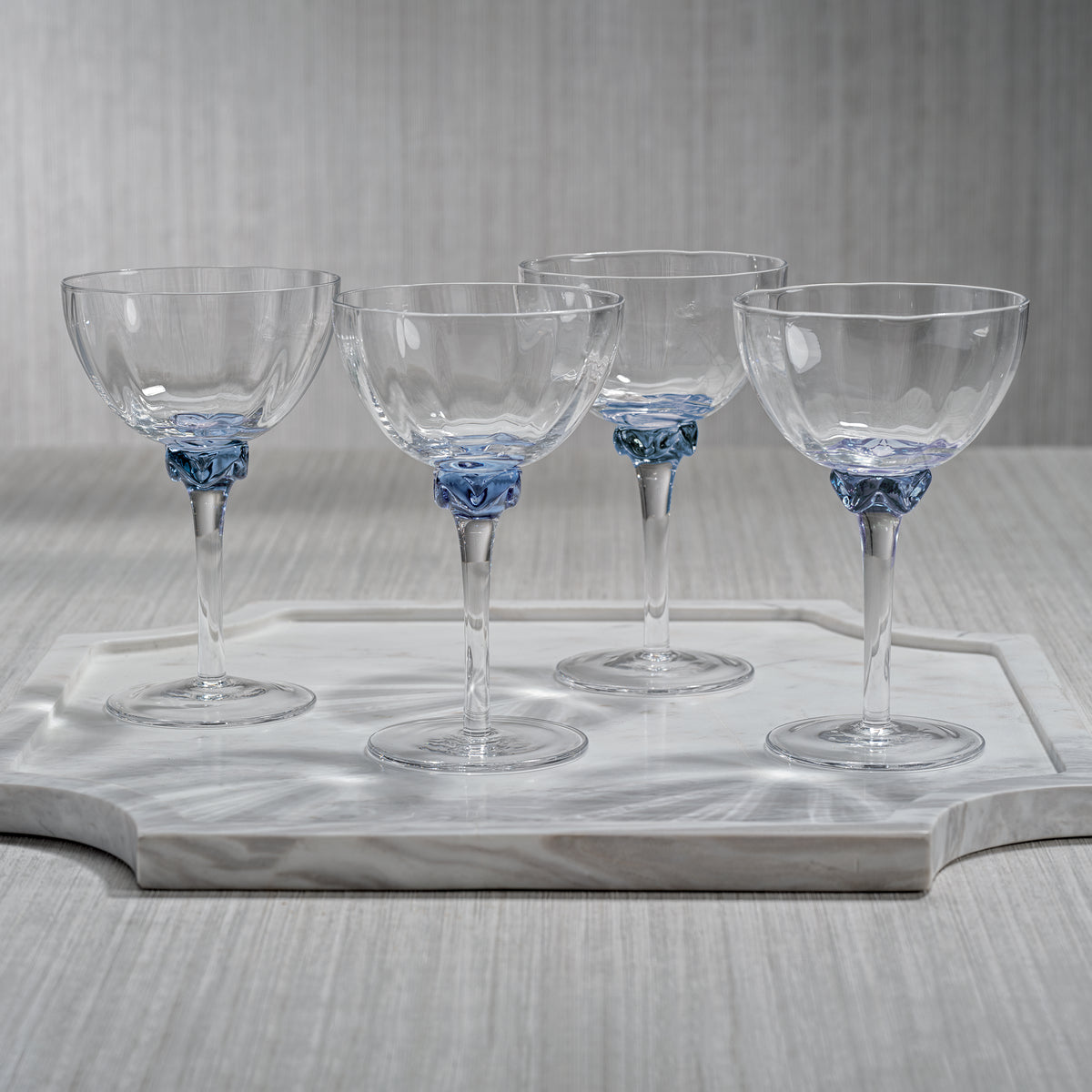 Zodax Cambrai Martini / Cocktail Optic Glasses, Sapphire Blue, Set of 4