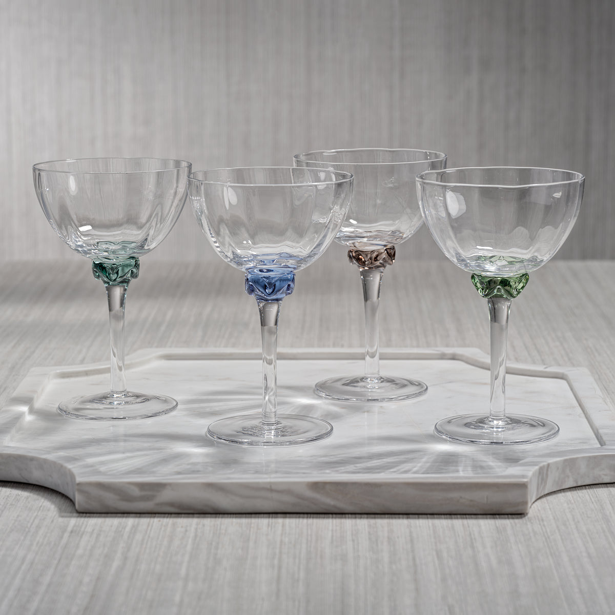 Zodax Cambrai Martini / Cocktail Optic Glasses, Sea Green, Set of 4