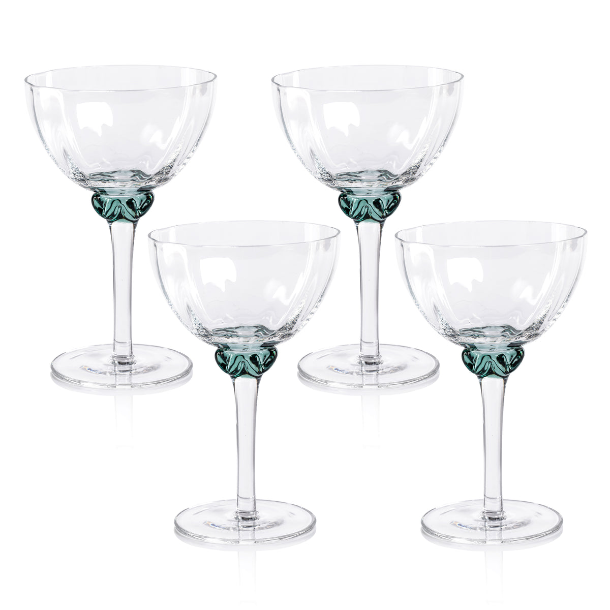 Zodax Cambrai Martini / Cocktail Optic Glasses, Sea Green, Set of 4