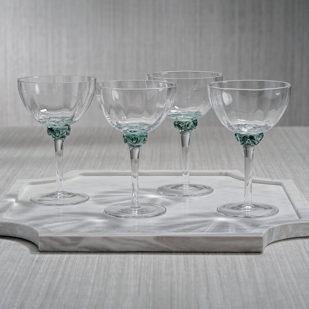 Zodax Cambrai Martini / Cocktail Optic Glasses, Sea Green, Set of 4