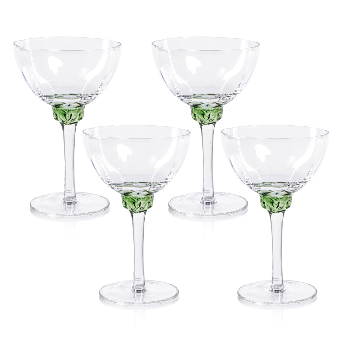 Zodax Cambrai Martini / Cocktail Optic Glasses, Verdant Green, Set of 4
