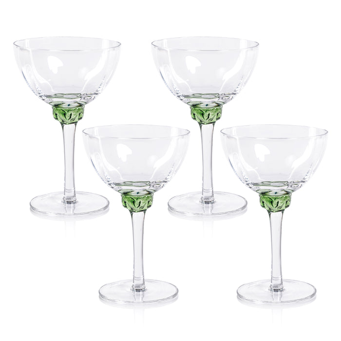 Zodax Cambrai Martini / Cocktail Optic Glasses, Verdant Green, Set of 4
