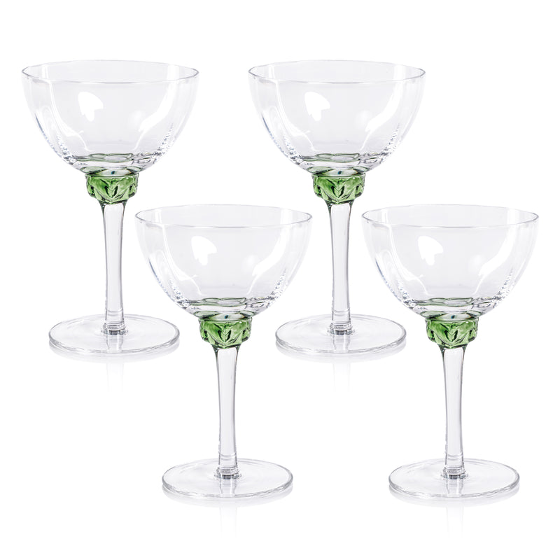 Zodax Cambrai Martini / Cocktail Optic Glasses, Verdant Green, Set of 4