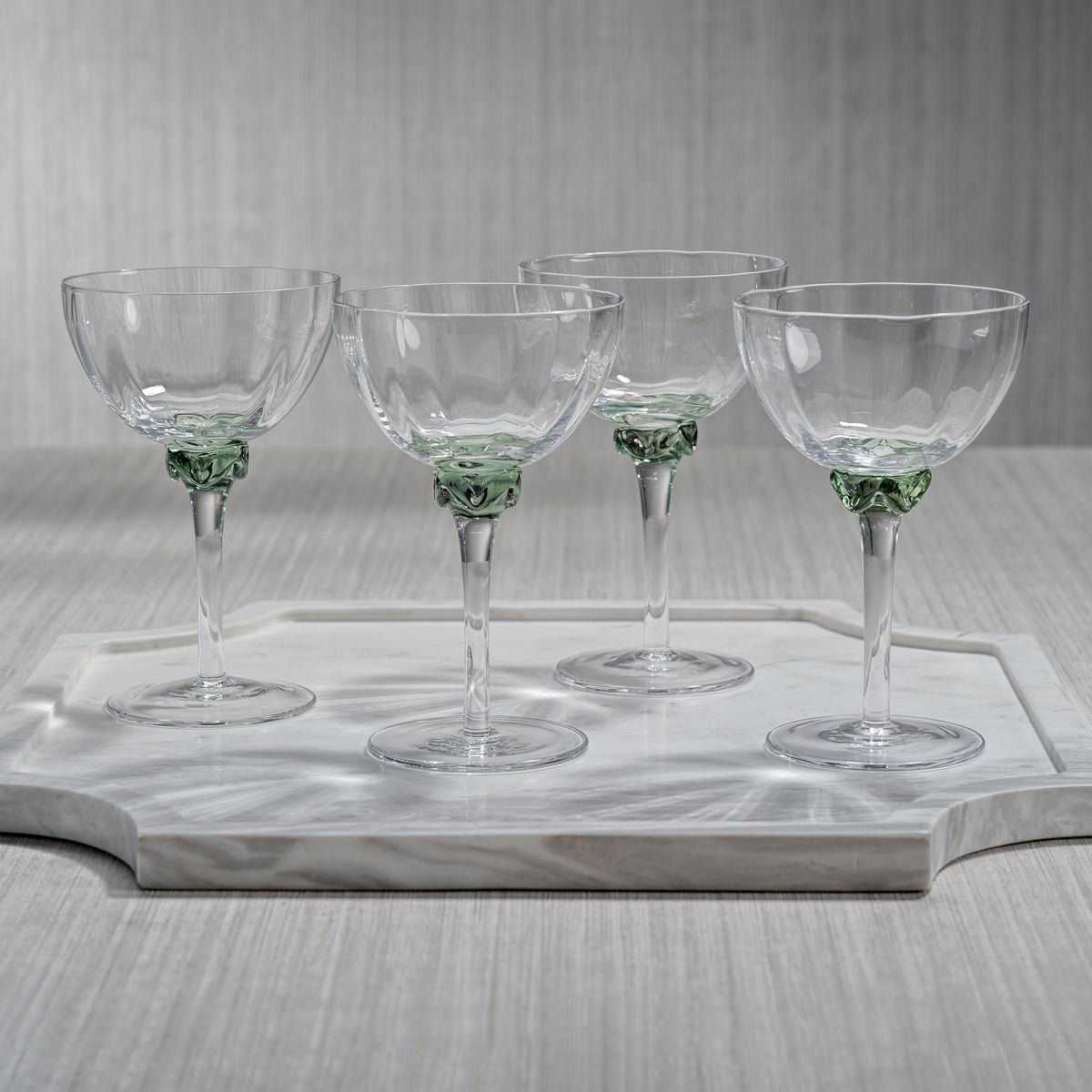 Zodax Cambrai Martini / Cocktail Optic Glasses, Verdant Green, Set of 4
