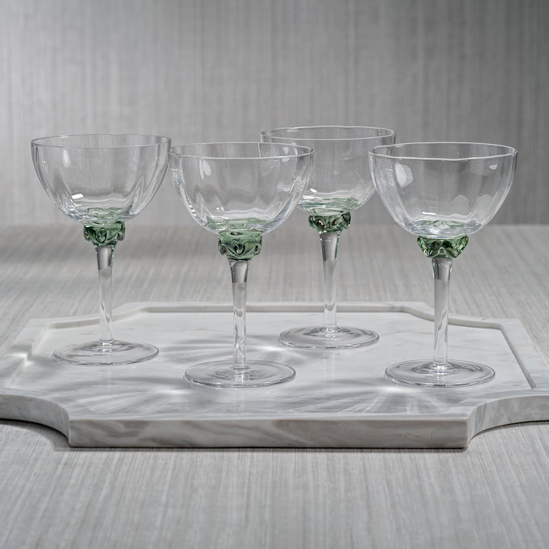 Zodax Cambrai Martini / Cocktail Optic Glasses, Verdant Green, Set of 4