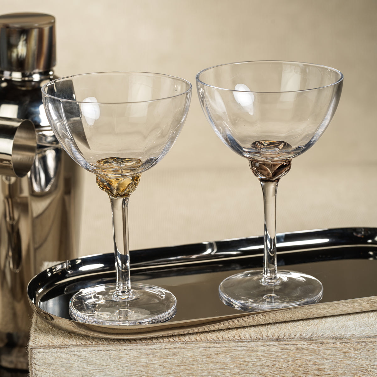 Zodax Cambrai Martini / Cocktail Optic Glasses, Smoky Gray, Set of 4