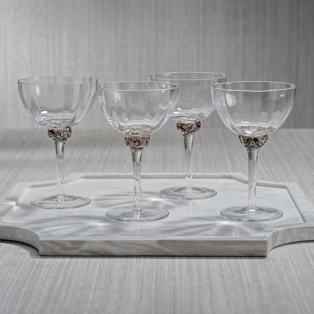 Zodax Cambrai Martini / Cocktail Optic Glasses, Smoky Gray, Set of 4