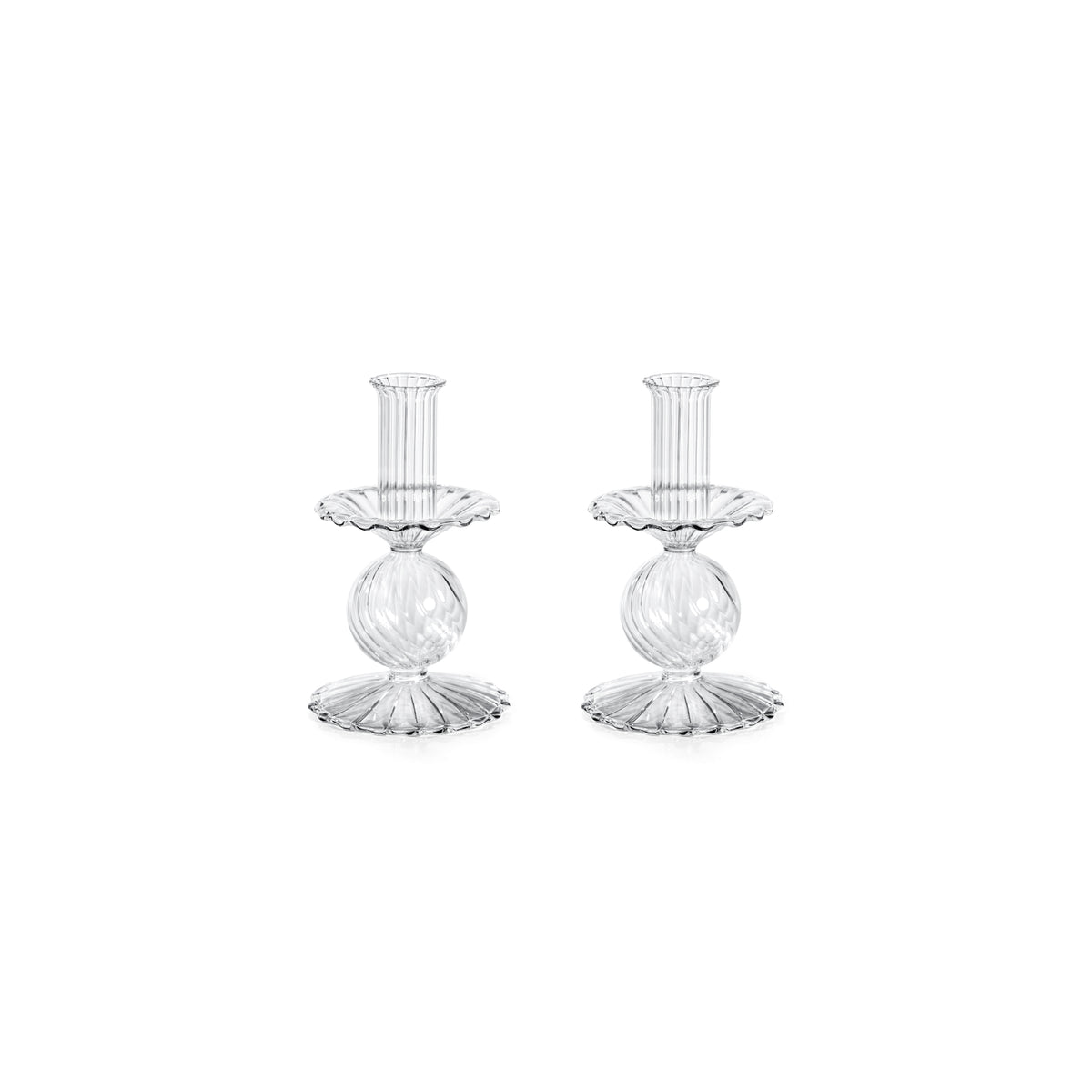 Zodax Sabadell Swirl Glass Taper Candle Holders, 6"- Extra Small, Set of 2