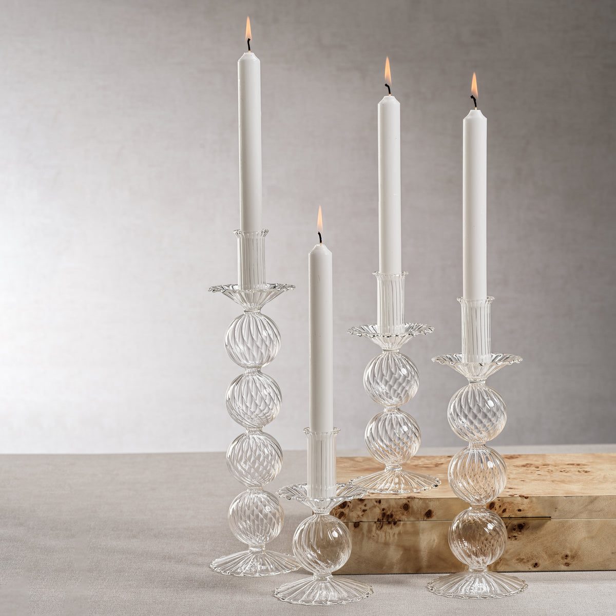 Zodax Sabadell Swirl Glass Taper Candle Holders, 8.25"- Small, Set of 2