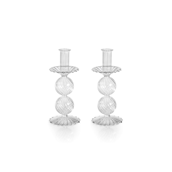 Zodax Sabadell Swirl Glass Taper Candle Holders, 8.25"- Small, Set of 2