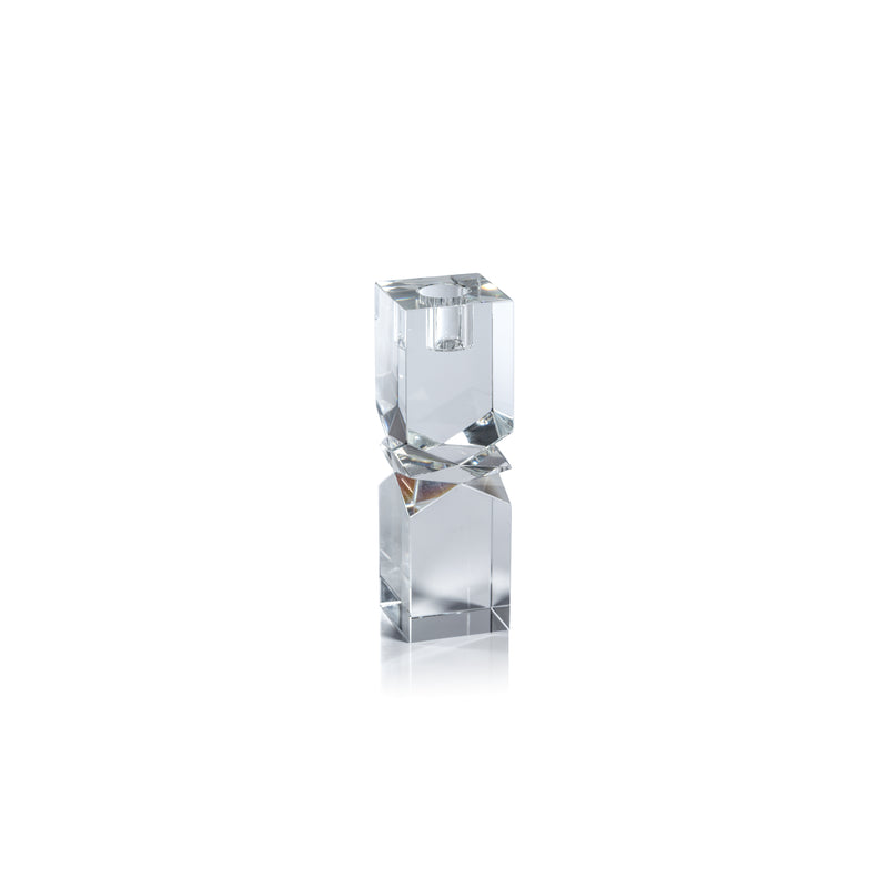 Zodax Verdun Artistry Crystal Glass Candlestick, Medium, Plain Clear