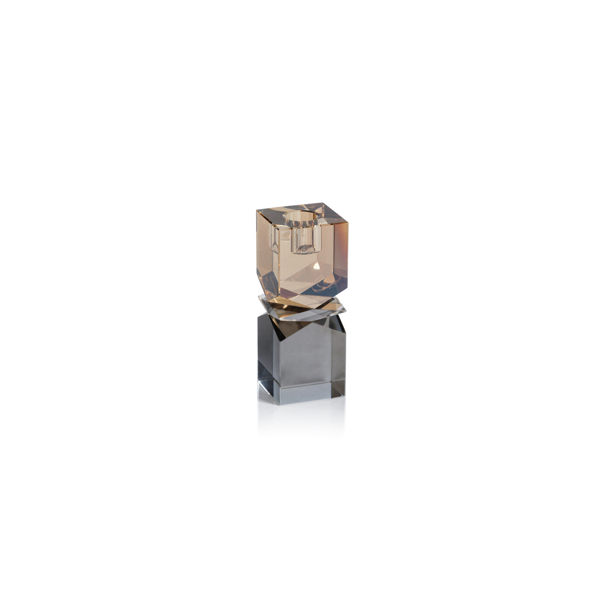 Zodax Verdun Artistry Crystal Glass Candlestick, Small, 2-Tone