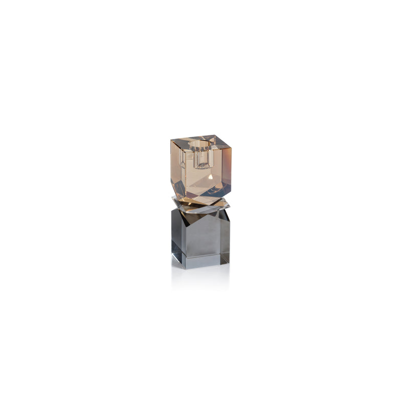 Zodax Verdun Artistry Crystal Glass Candlestick, Small, 2-Tone