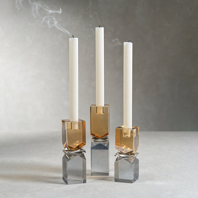 Zodax Verdun Artistry Crystal Glass Candlestick, Medium, 2-Tone