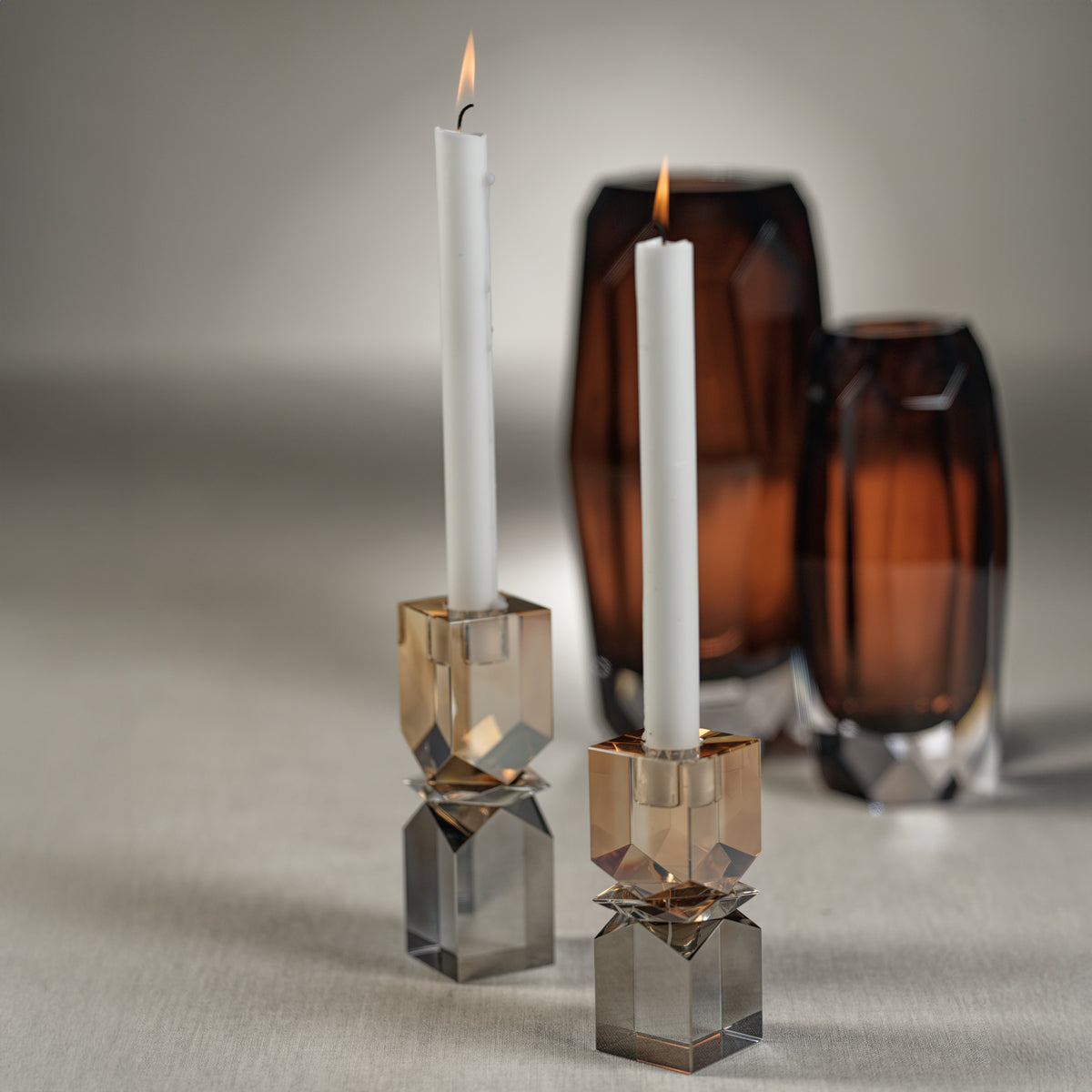 Zodax Verdun Artistry Crystal Glass Candlestick, Large, 2-Tone
