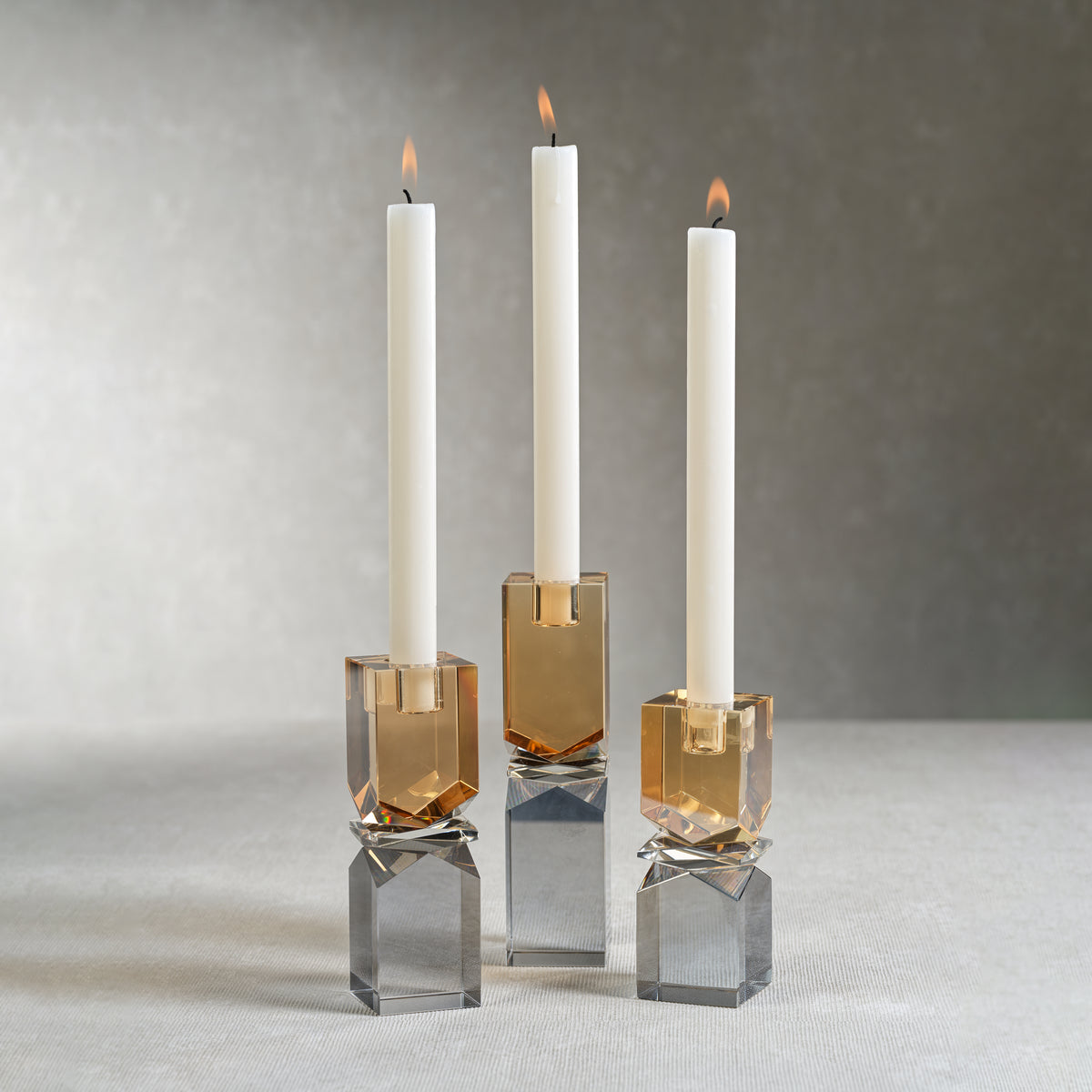 Zodax Verdun Artistry Crystal Glass Candlestick, Large, 2-Tone