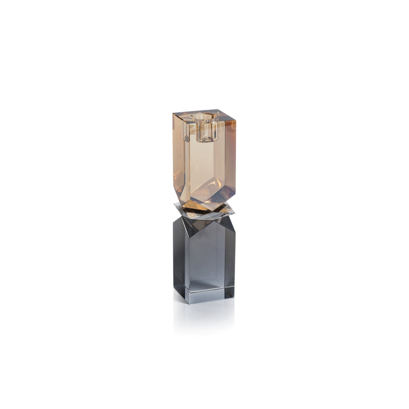 Zodax Verdun Artistry Crystal Glass Candlestick, Large, 2-Tone