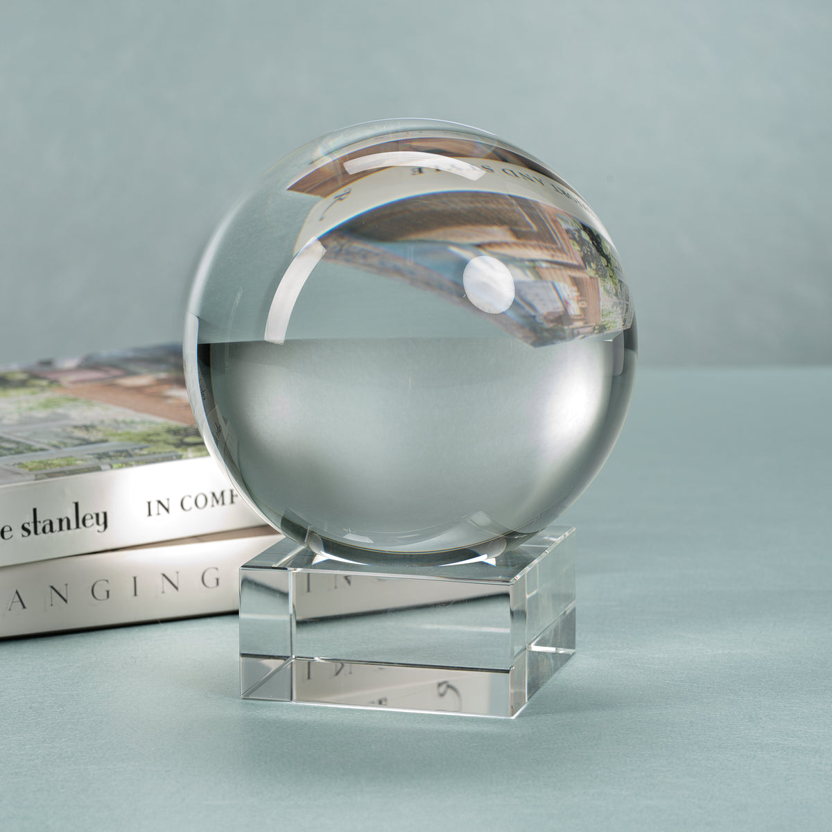Zodax Sakinah Decorative Crystal Glass Orb on Base, Large, Clear