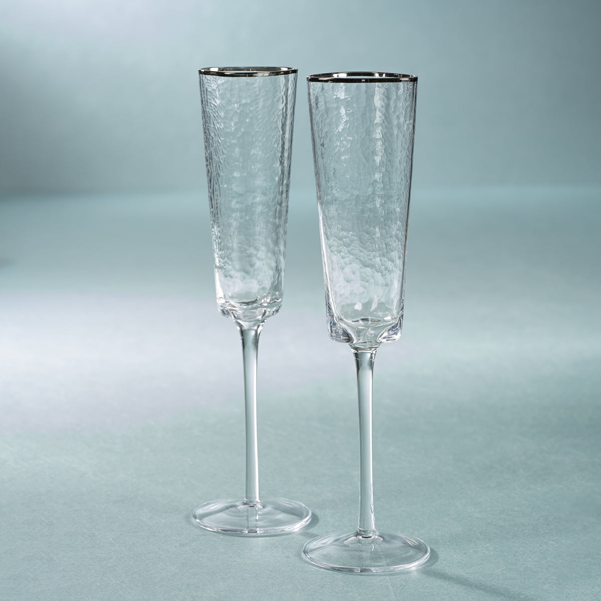 Zodax Kampari Triangular Champagne Flutes  with Platinum Rim, Set of 4