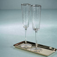 Zodax Kampari Triangular Champagne Flutes  with Platinum Rim, Set of 4