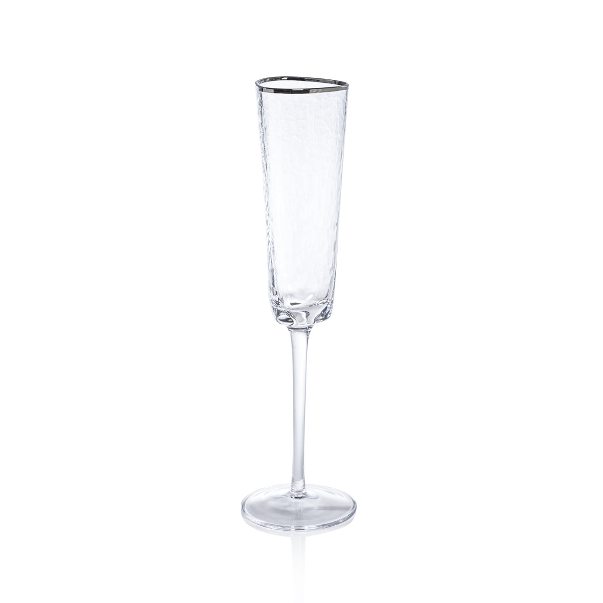 Zodax Kampari Triangular Champagne Flutes  with Platinum Rim, Set of 4
