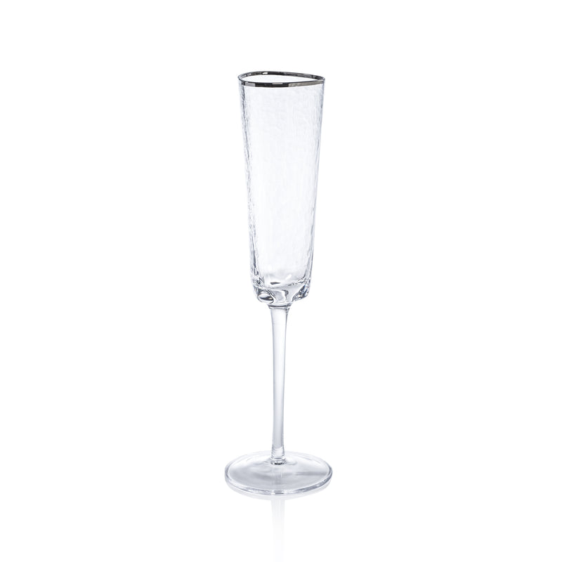 Zodax Kampari Triangular Champagne Flutes  with Platinum Rim, Set of 4
