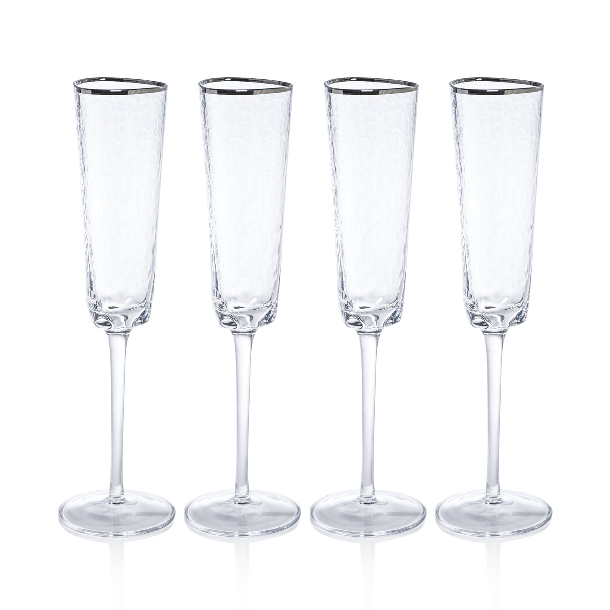 Zodax Kampari Triangular Champagne Flutes  with Platinum Rim, Set of 4