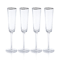 Zodax Kampari Triangular Champagne Flutes  with Platinum Rim, Set of 4